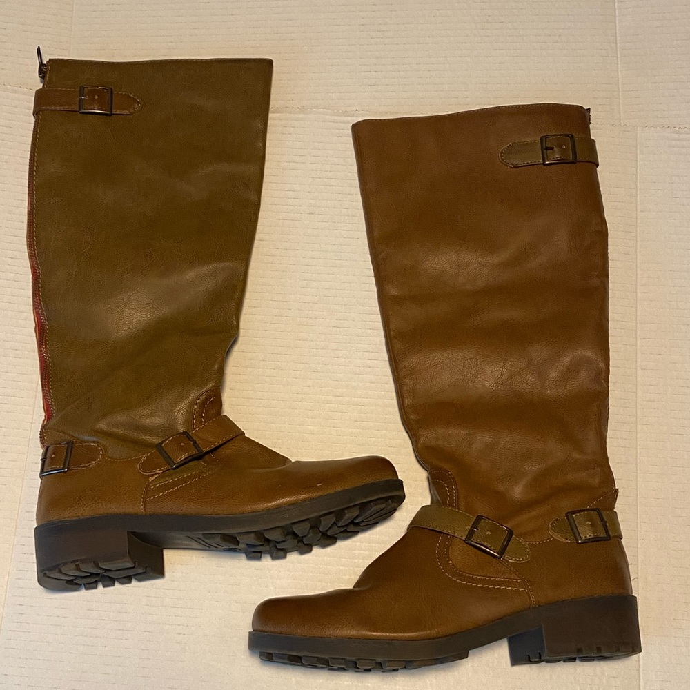 Women’s size 10 camel brown knee high boots zipper winter casual tan red